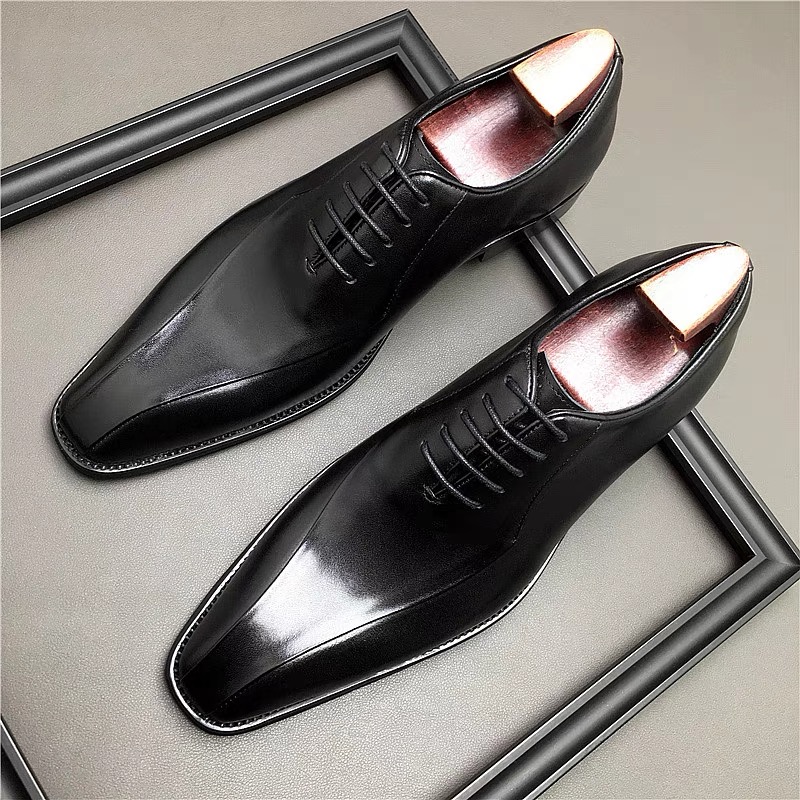 Business formal wear men's shoes British pointed leather handmade large size work high-grade groom cowhide oxfords tide